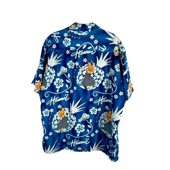 Vintage Kennington Blue Hawaiian Hula Girl’s Men’s Button Down Shirt - Picture 2 of 7